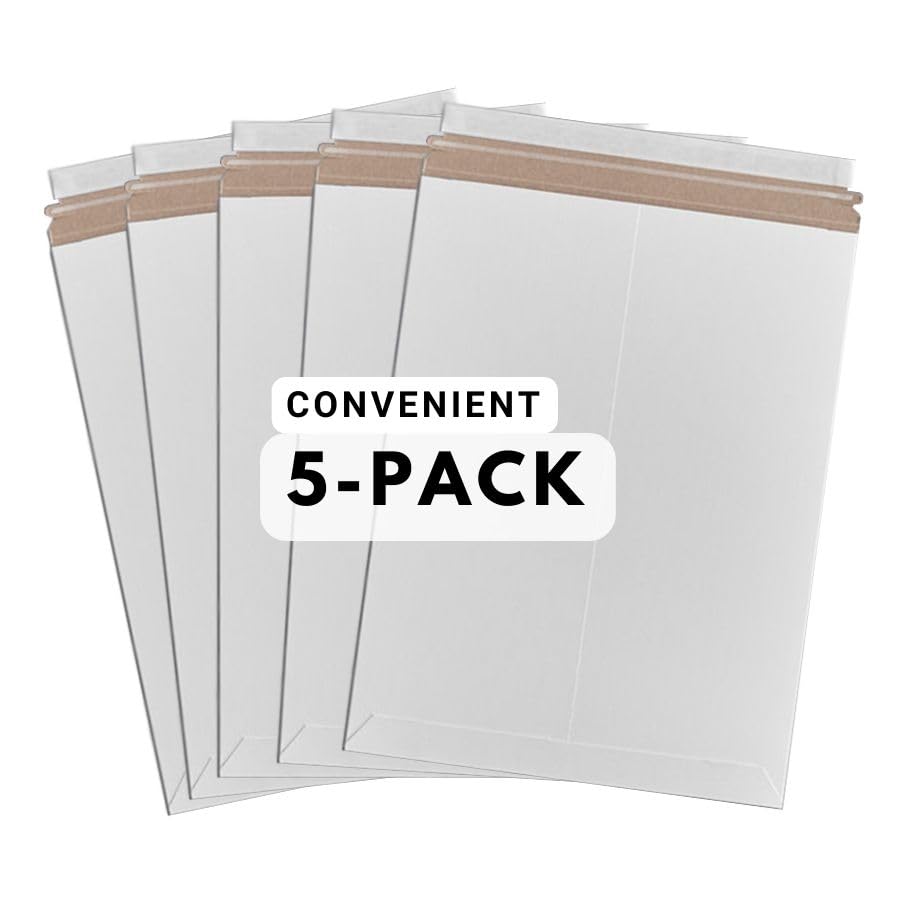 White Rigid Mailers – Stay Flat Envelopes for Posters, Artwork, Calendars, Scrapbooks – 5-Pack Protective Shipping Packaging