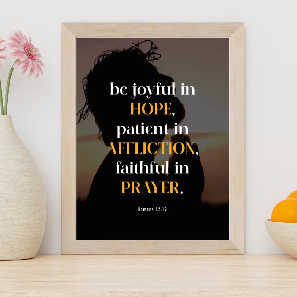 Romans 12:12 Bible Verse Wall Art Christian Scripture Poster Print Inspirational Faith Quote Modern Home Decor Gift for Christians