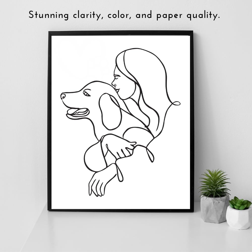 Doggy Wall Art Print - Doggy & Woman Minimalist Line Art Poster - Modern Pet Lover Home Décor - Doggy Room Wall Art - Gifts for Doggy Owners
