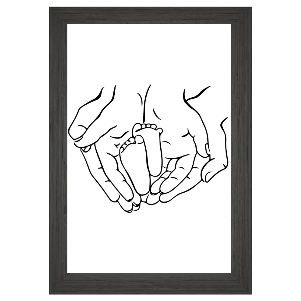 Parent and Baby Wall Art – Minimalist Abstract Line Poster of Baby Feet in Parent Hands – Nursery Kids Room Modern Home Decor – Gift for New Parents