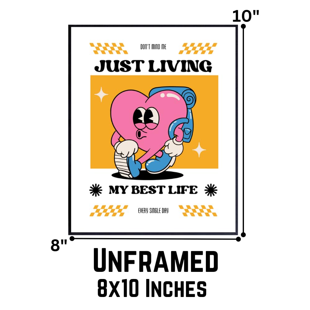 Living My Best Life Positive Affirmation Wall Art Motivational Poster Room Decor for Girls Women Bedroom Home