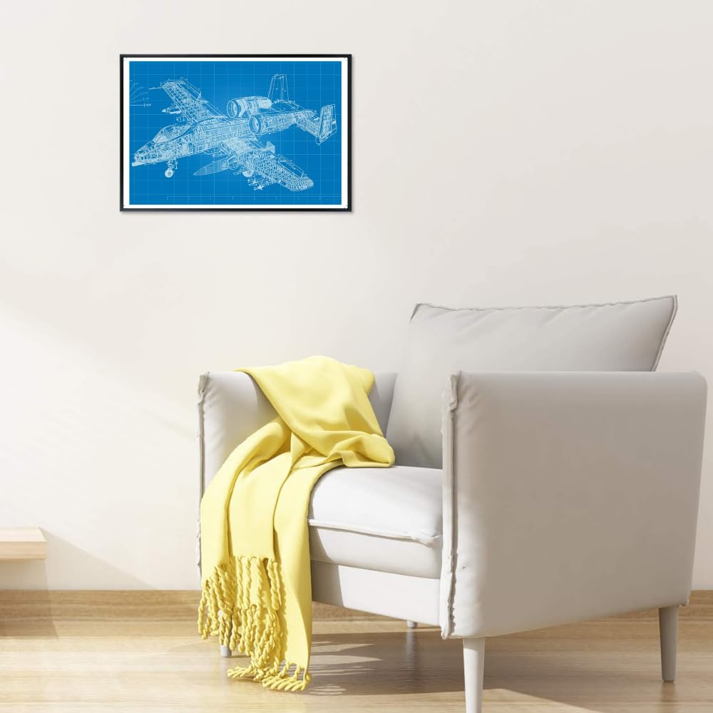 A-10 Warthog Blueprint Poster Airforce Aviation Wall Art Airplane Photography Print Gift for Pilots
