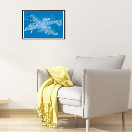 A-10 Warthog Blueprint Poster Airforce Aviation Wall Art Airplane Photography Print Gift for Pilots