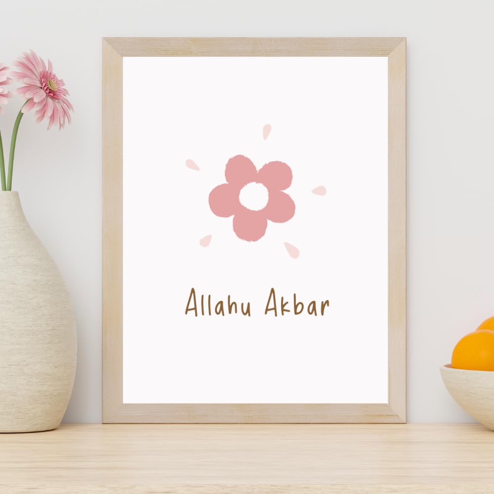 Blessed Posters Allahu Akbar Flower Wall Art Islamic Quote Poster Muslim Home Decor Kids Room Nursery Gift