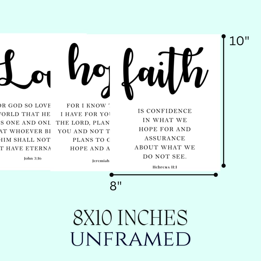 Blessed Posters Christian Gifts for Women, Christian Wall Art, Bible Verses Wall Decor - Religious Scripture Decoration, 3-Pack (John 3:16, Jeremiah 29:11, Hebrews 11:1)