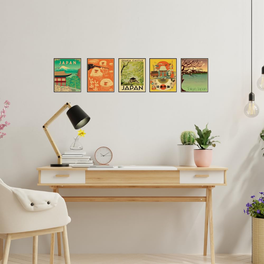 Japanese Wall Art Vintage Travel Poster Set of 5 Japan Prints for Bedroom Living Room Anime Gifts Home Decor