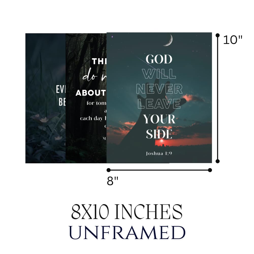 Blessed Posters Christian Wall Art Set of 3 – Bible Verse Prints Joshua 1:9 Ecclesiastes 3:11 Matthew 6:34 – Scripture Wall Decor for Home Office Church Religious Gifts