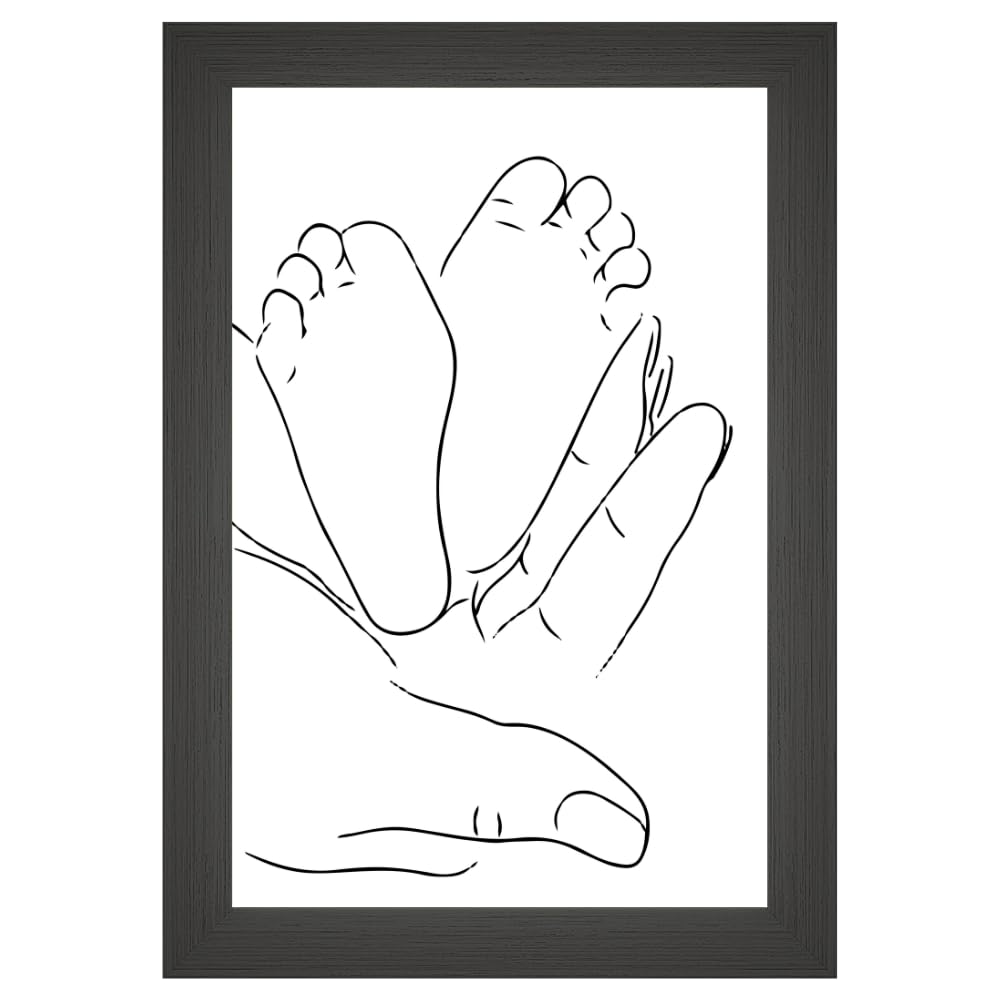 Minimalist Mom and Baby Wall Art – Abstract Line Poster of Baby Feet in Mother’s Hands – Nursery, Kids Room, or Bedroom Decor