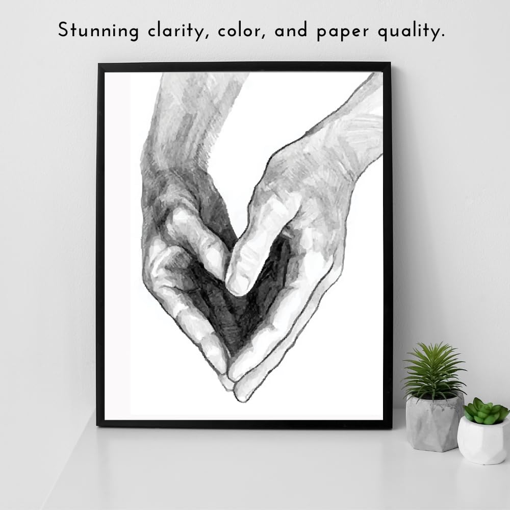 Heart Hands Love Wall Art Inspirational Friendship Poster Charcoal Drawing Print Gift for Girls Room Bedroom Living Room Moms