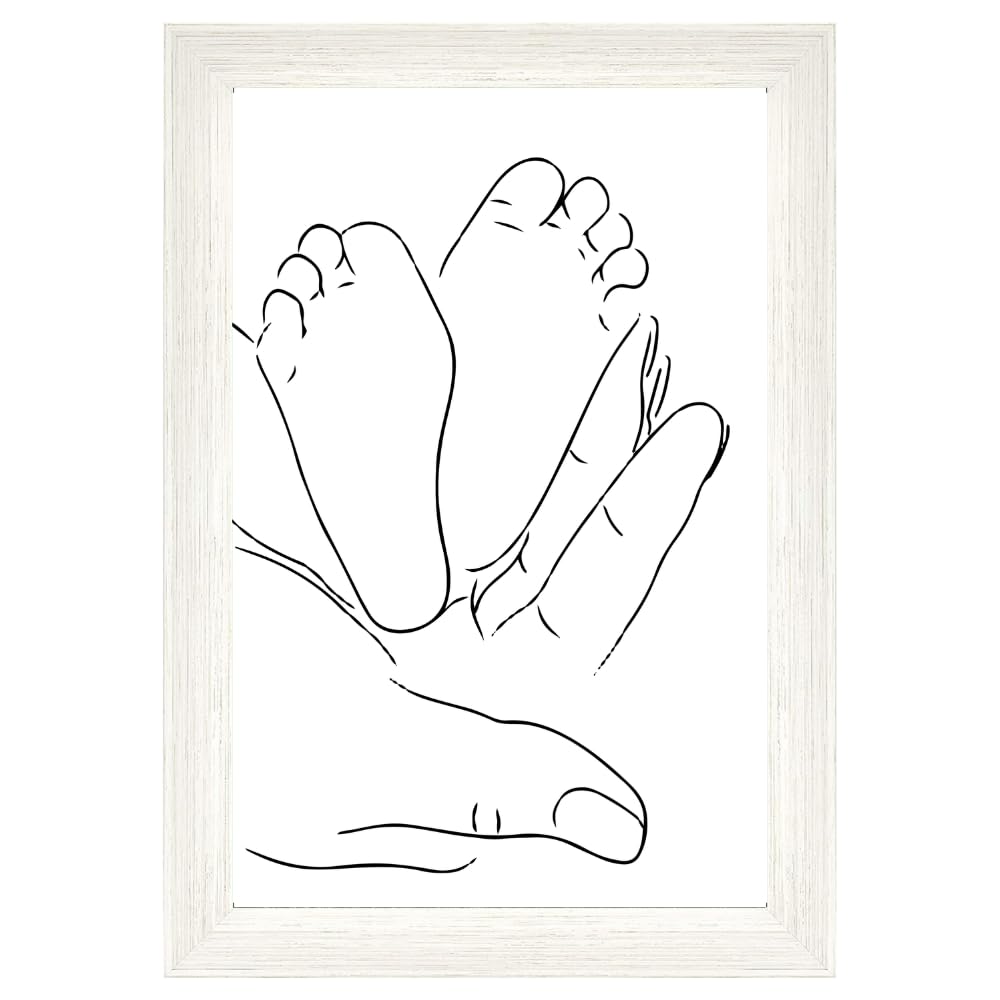 Minimalist Mom and Baby Wall Art – Abstract Line Poster of Baby Feet in Mother’s Hands – Nursery, Kids Room, or Bedroom Decor