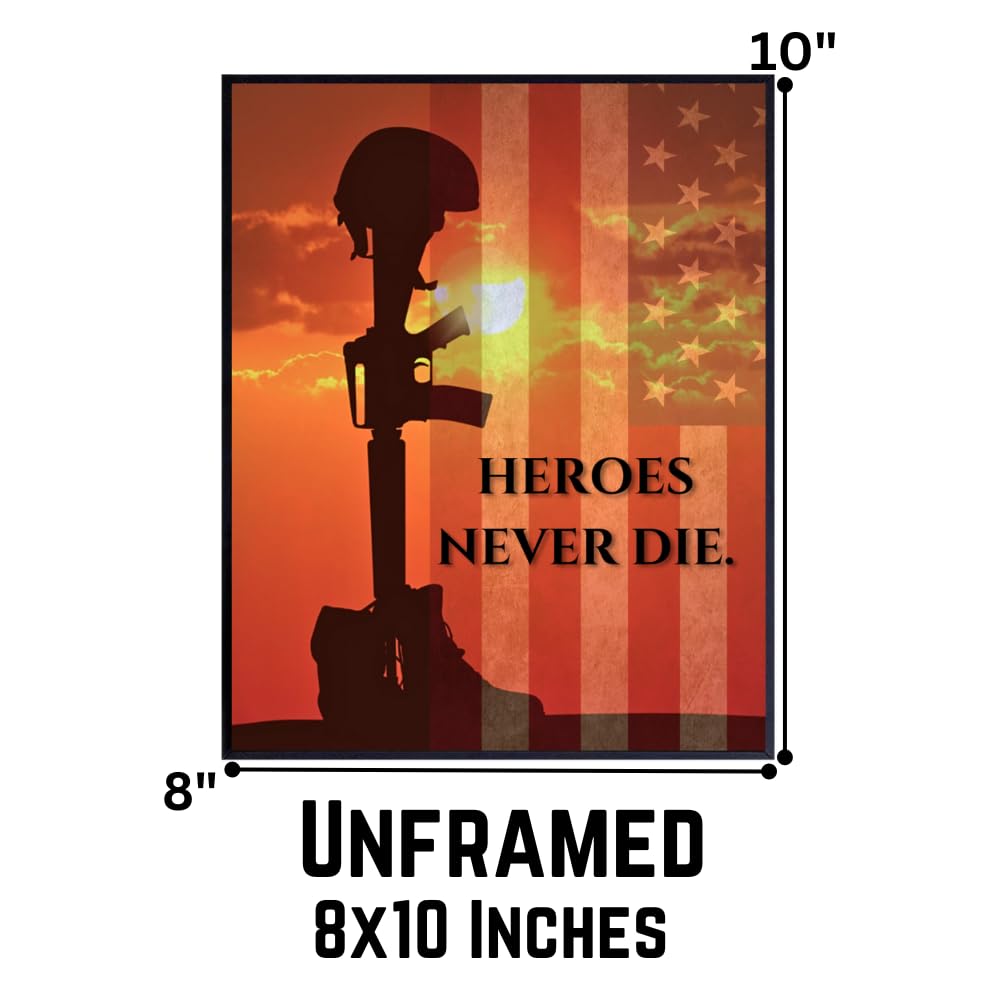 Blessed Posters Heroes Never Die Poster Patriotic American Military Wall Art Inspirational Home Room Decor Gift for Veterans