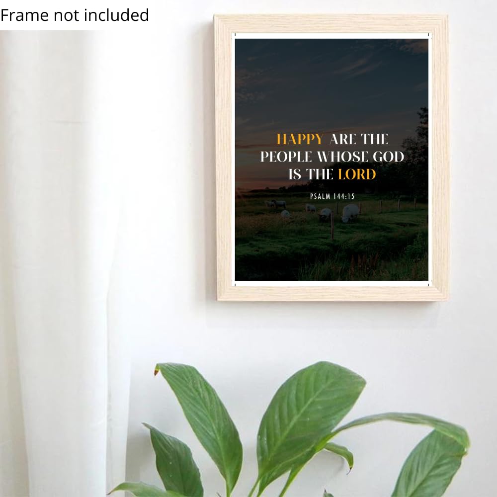 Psalm 144:15 Bible Verse Wall Art Scripture Poster Print Christian Home Decor Inspirational Faith Gifts