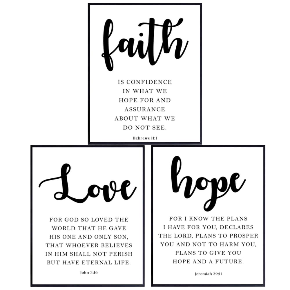 Blessed Posters Christian Gifts for Women, Christian Wall Art, Bible Verses Wall Decor - Religious Scripture Decoration, 3-Pack (John 3:16, Jeremiah 29:11, Hebrews 11:1)