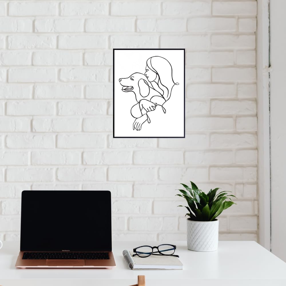 Doggy Wall Art Print - Doggy & Woman Minimalist Line Art Poster - Modern Pet Lover Home Décor - Doggy Room Wall Art - Gifts for Doggy Owners