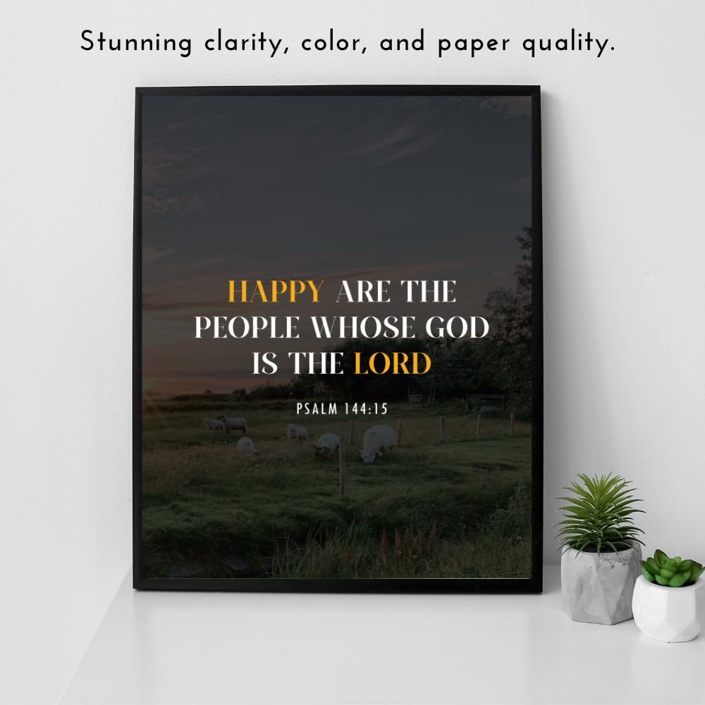 Psalm 144:15 Bible Verse Wall Art Scripture Poster Print Christian Home Decor Inspirational Faith Gifts