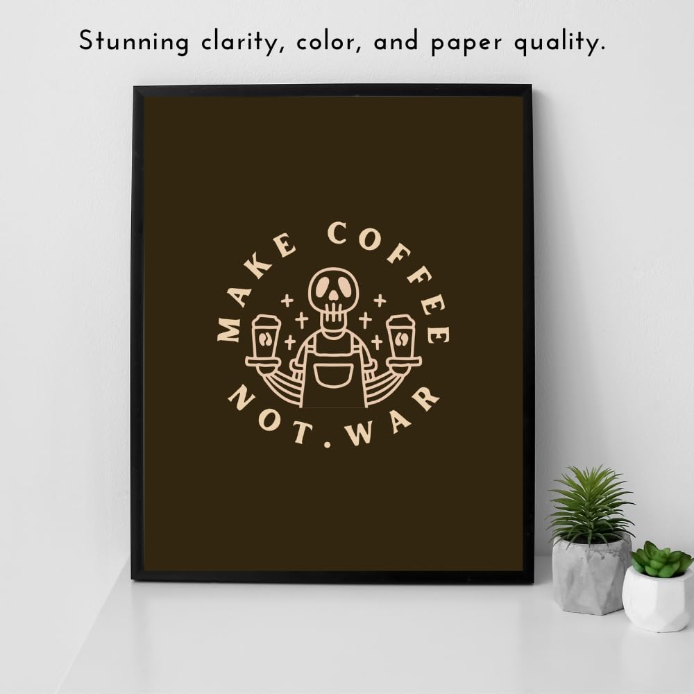 Wall Sign - "Make Coffee Not War" Brown Bar Décor - Kitchen Wall Art and Counter Decoration for Home Café Station