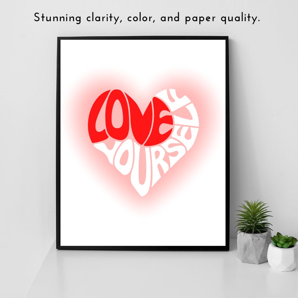 Love Yourself Wall Art – Positive Affirmation Poster for Girls Room Bedroom Living Room Office – Motivational Wall Decor Gift for Women