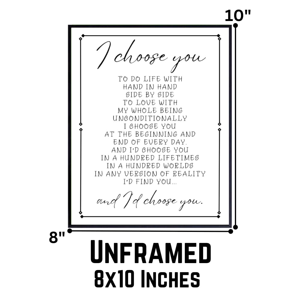I Choose You Wall Art Print - Positive Affirmation Poster - Romantic Quote Decor for Bedroom Living Room Office - Inspirational Gifts for Wife Husband