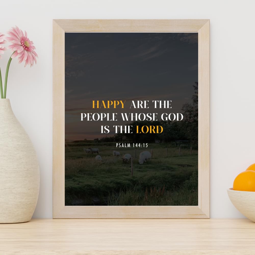 Psalm 144:15 Bible Verse Wall Art Scripture Poster Print Christian Home Decor Inspirational Faith Gifts