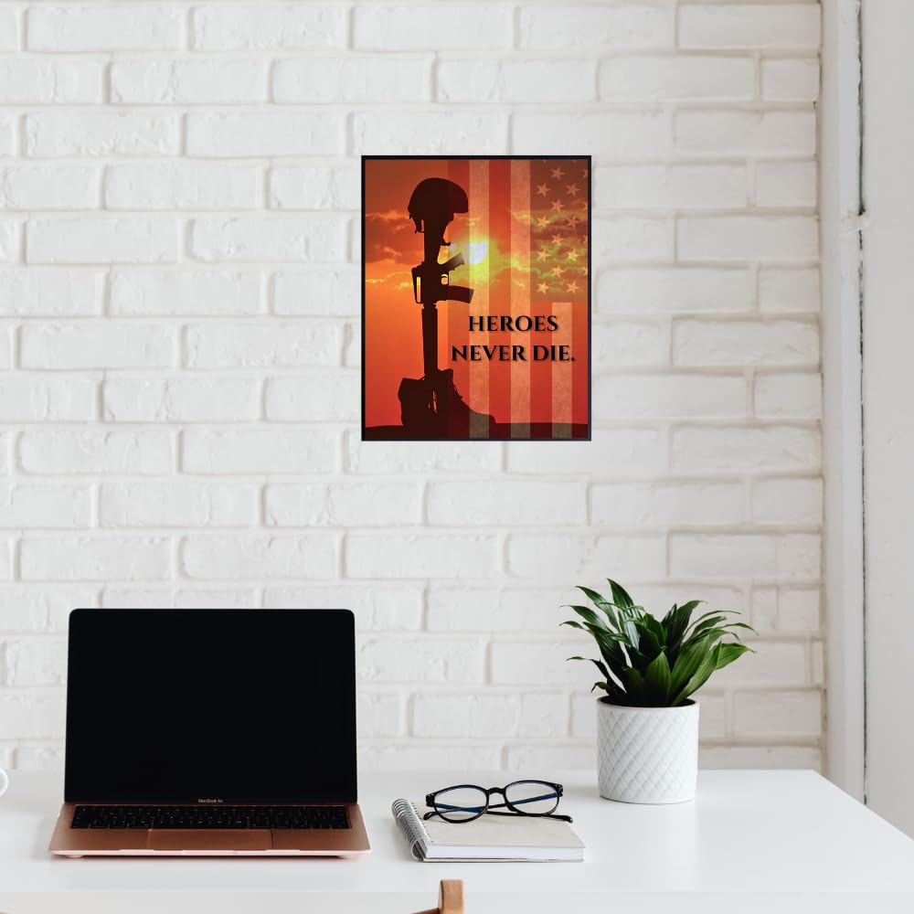 Blessed Posters Heroes Never Die Poster Patriotic American Military Wall Art Inspirational Home Room Decor Gift for Veterans