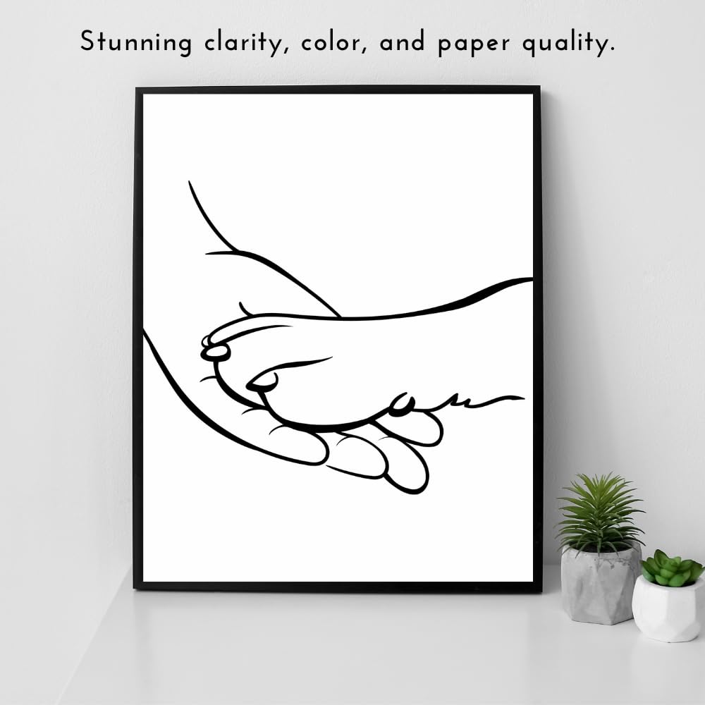 Doggy Wall Art Print - Hand & Paw Minimalist Line Art - Modern Doggy Home Décor Poster - Pet Room Wall Decoration - Gifts for Doggy Lovers