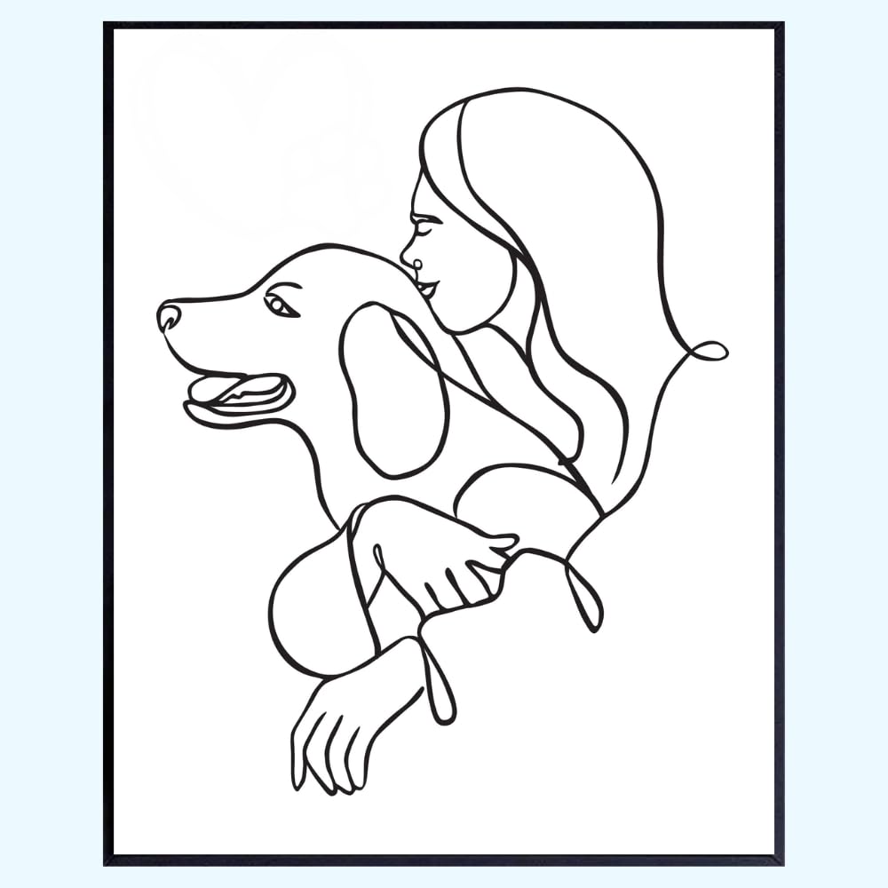 Doggy Wall Art Print - Doggy & Woman Minimalist Line Art Poster - Modern Pet Lover Home Décor - Doggy Room Wall Art - Gifts for Doggy Owners