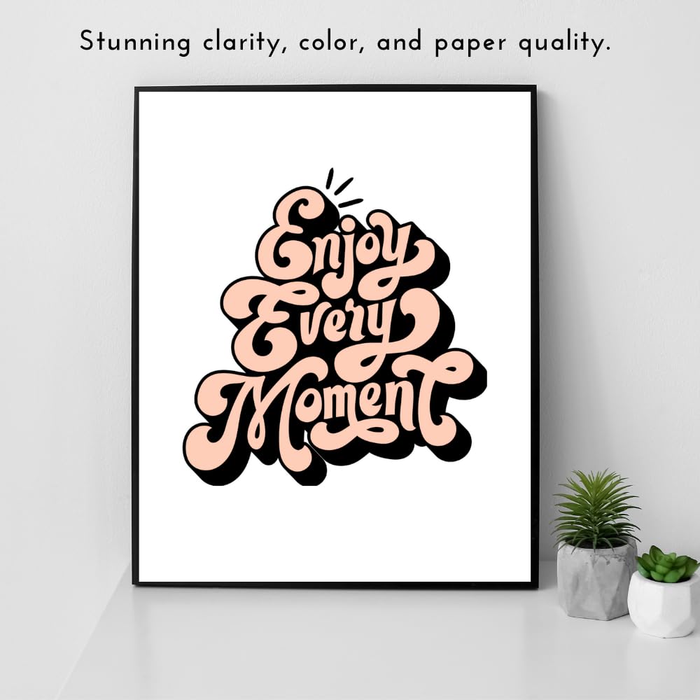 Blessed Posters Enjoy Every Moment Wall Art – Positive Affirmation Print for Girls Room Bedroom Living Room Office – Motivational Wall Decor Gift for Women
