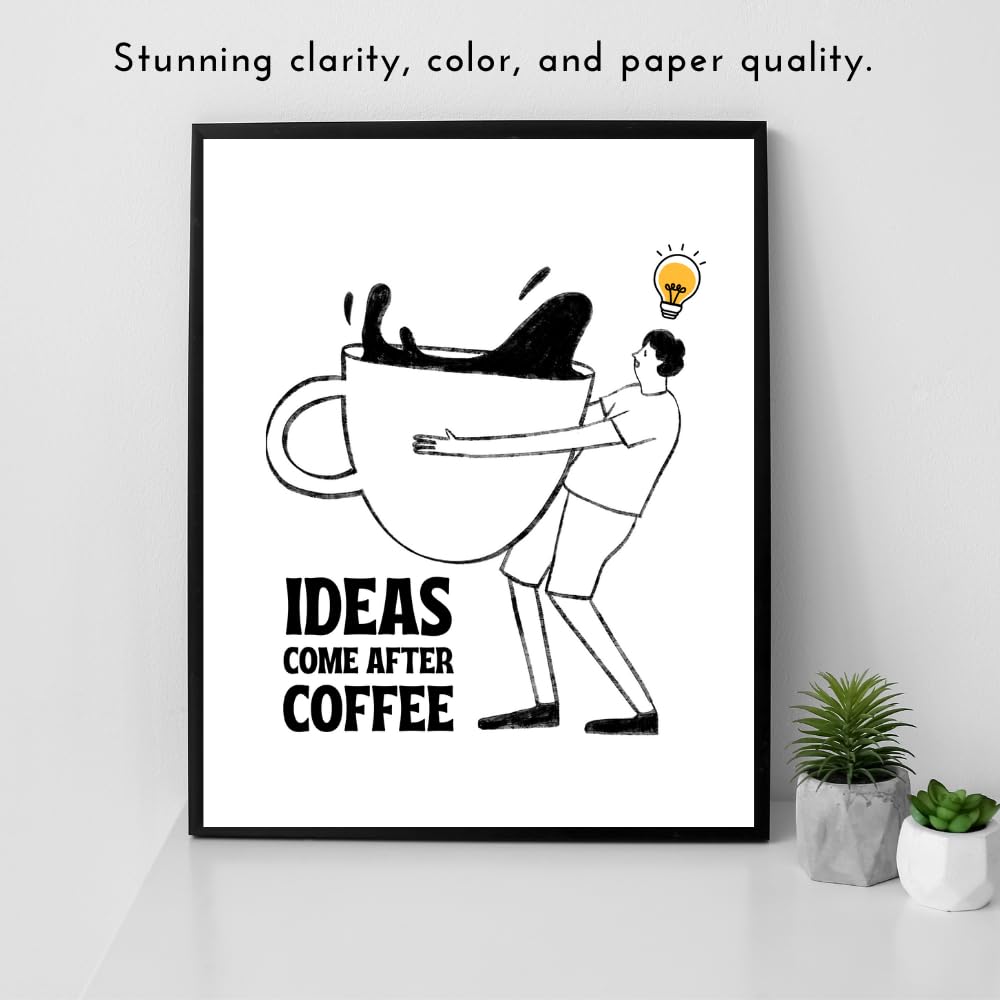 Blessed Posters – "Ideas Come After Coffee" Bar Sign – Kitchen Wall Art and Counter Décor for Home Café Station, Gifts for Coffee Lovers
