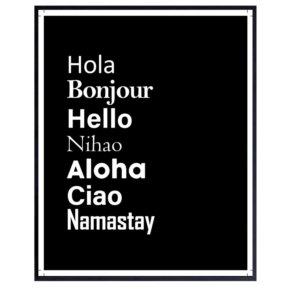 Hello Definition Poster Wall Art Hello in Seven Languages Print Multilingual Typography Decor Gift for Girls Room Bedroom Office