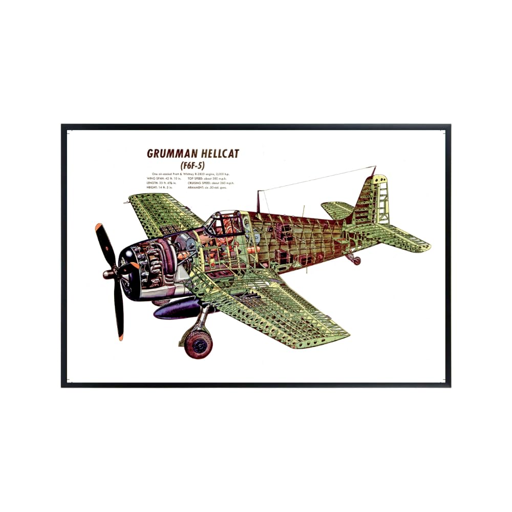 Grumman F6F Hellcat Poster Aviation Wall Art Airplane Diagram Print Warbird Blueprint Aircraft Decor