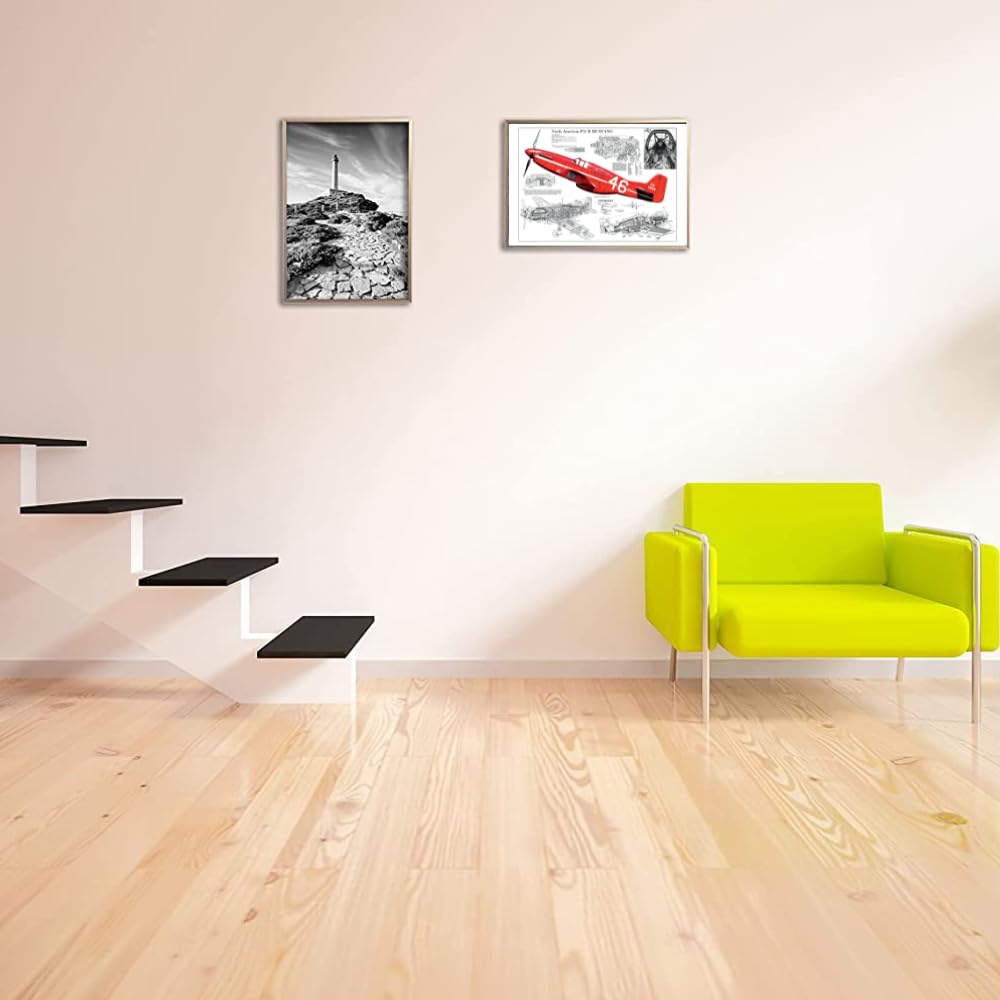P51 Mustang Blueprint Poster Vintage Military Aviation Wall Art WWII Airplane Print Pilot Gift