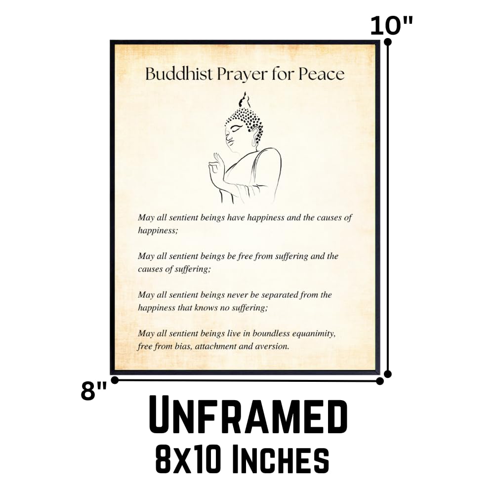 Buddhist Prayer for Peace Wall Art – Buddha Decor Inspirational Quote Print – Spiritual Positive Affirmations Poster – Motivational Buddhist Wall Print for Home or Meditation Room