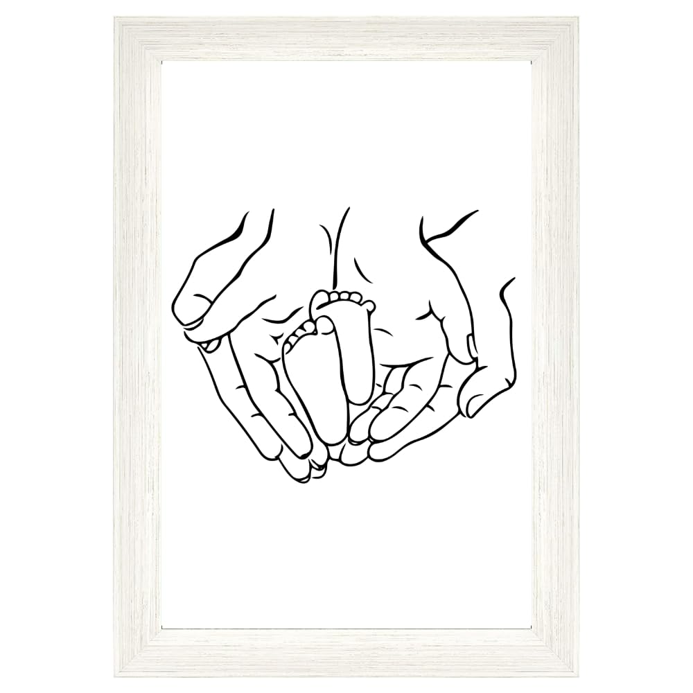 Parent and Baby Wall Art – Minimalist Abstract Line Poster of Baby Feet in Parent Hands – Nursery Kids Room Modern Home Decor – Gift for New Parents