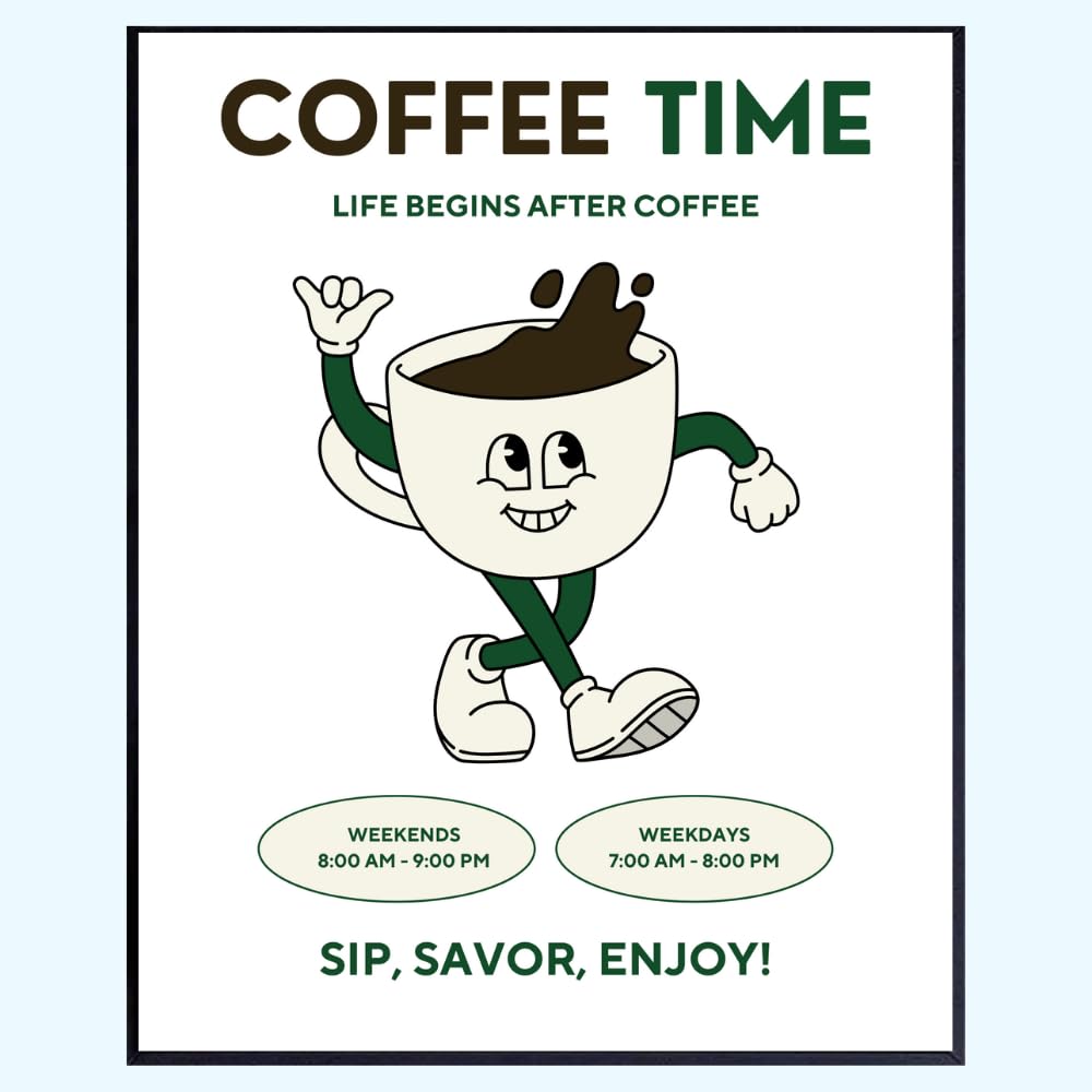 Vintage Style Wall Art - Kitchen Wall Décor and Counter Decoration - Caffein Station Sign for Home Café