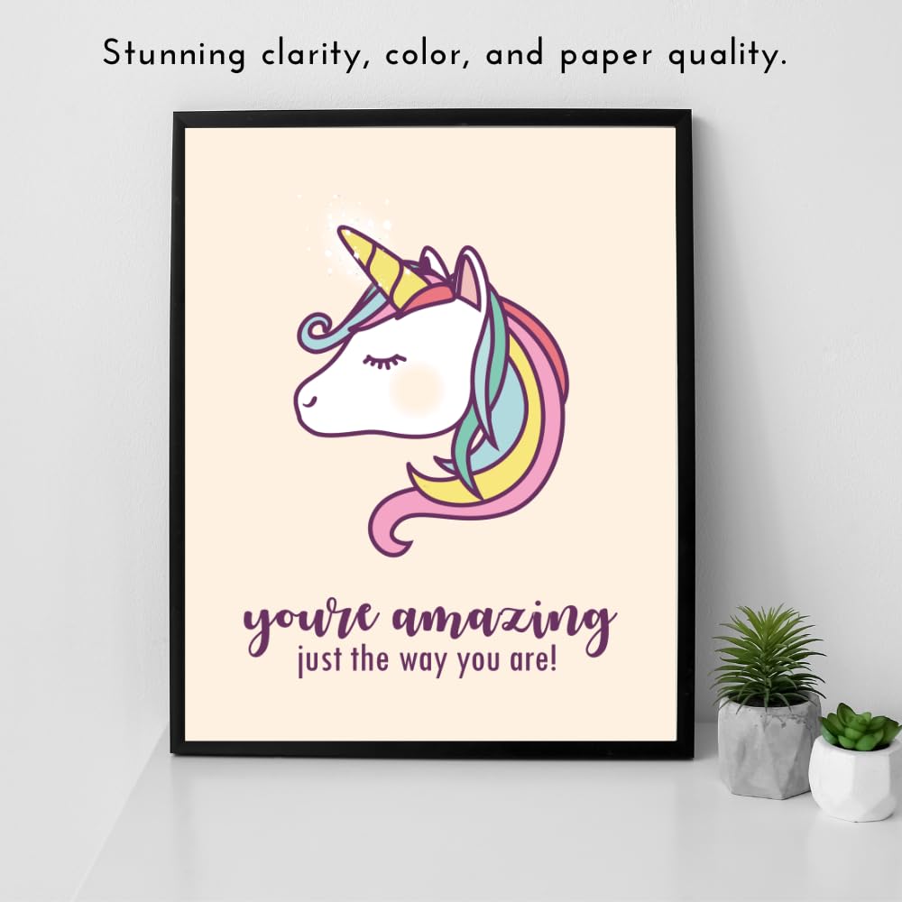 Blessed Posters Unicorn Inspirational Poster Motivational Wall Art Positive Affirmation Decor for Girls Room Gift