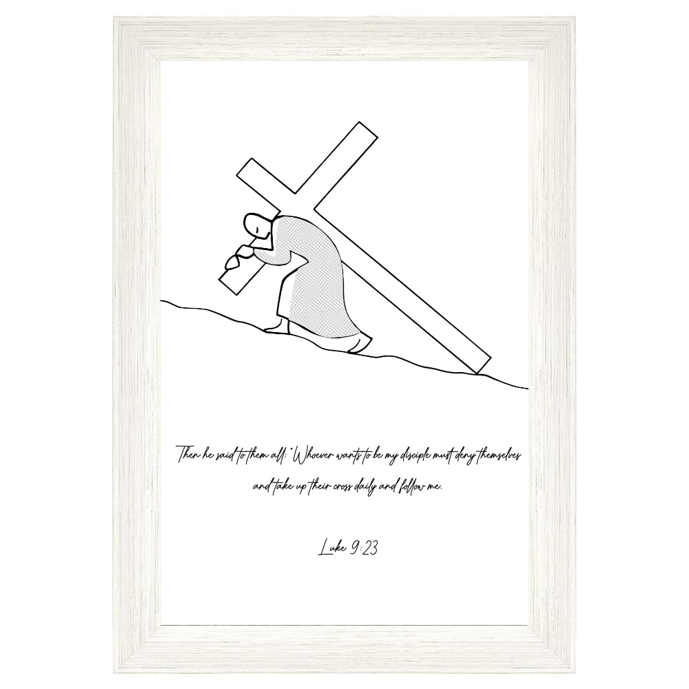 Luke 9:23 Bible Verse Wall Art Poster – Christian Scripture Print – Religious Home Decor for Living Room Bedroom Office Church – Inspirational Christian Gift Decoration
