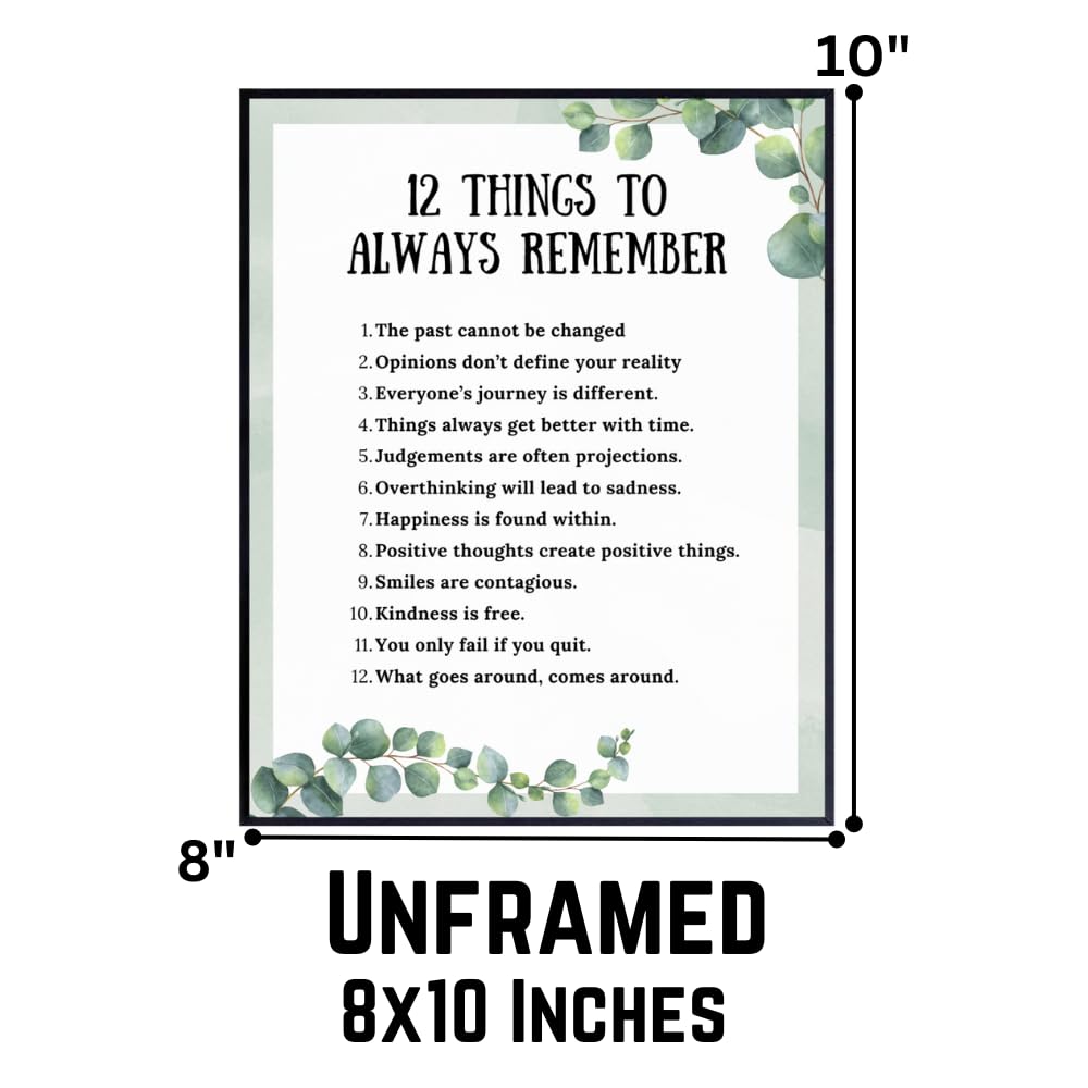 Blessed Posters 12 Things to Always Remember Wall Art – Inspirational Quotes Print for Girls Room Home Office Bedroom – Motivational Wall Decor Gift for Women
