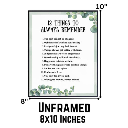 Blessed Posters 12 Things to Always Remember Wall Art – Inspirational Quotes Print for Girls Room Home Office Bedroom – Motivational Wall Decor Gift for Women