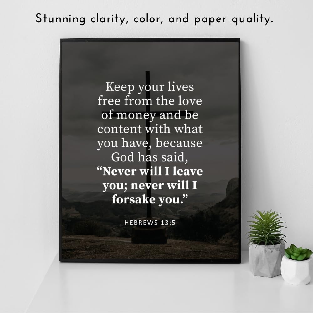 Hebrews 13:5 Bible Verse Wall Art Scripture Poster Print Christian Home Decor Inspirational Faith Gifts