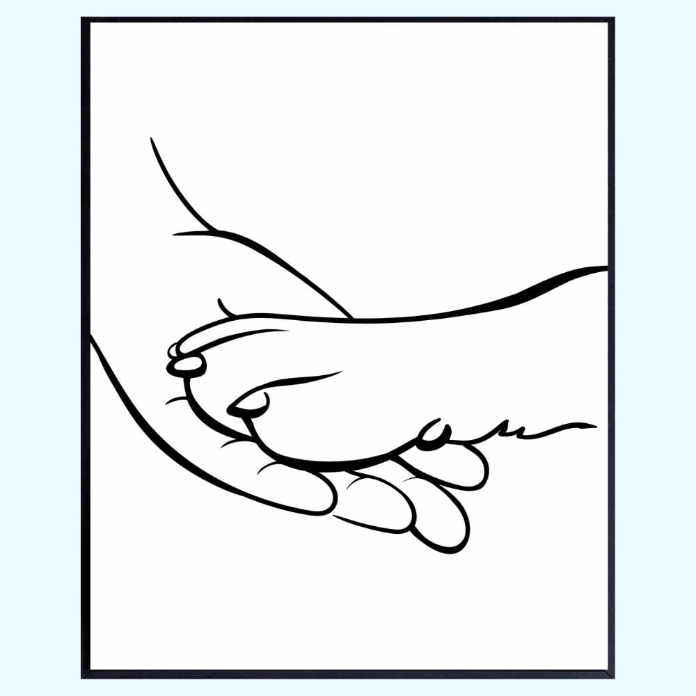 Doggy Wall Art Print - Hand & Paw Minimalist Line Art - Modern Doggy Home Décor Poster - Pet Room Wall Decoration - Gifts for Doggy Lovers