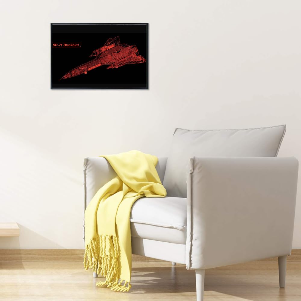 SR-71 Blackbird Poster Skunkworks Aviation Wall Art Red Black Blueprint Diagram Gift for Pilots