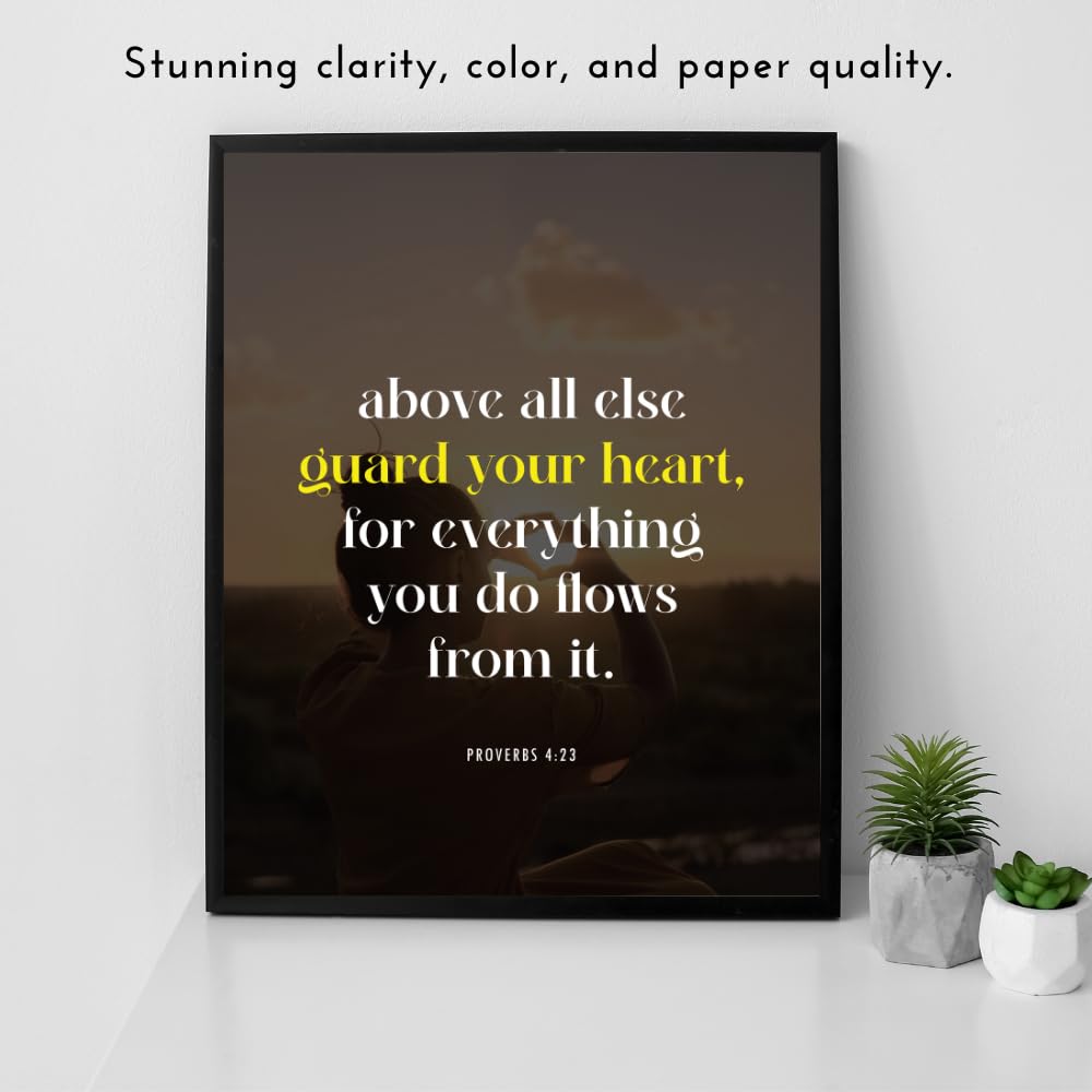 Proverbs 4:23 Bible Verse Wall Art Christian Scripture Poster Print Inspirational Faith Quote Modern Home Decor Gift for Christians