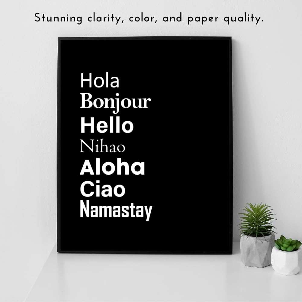 Hello Definition Poster Wall Art Hello in Seven Languages Print Multilingual Typography Decor Gift for Girls Room Bedroom Office