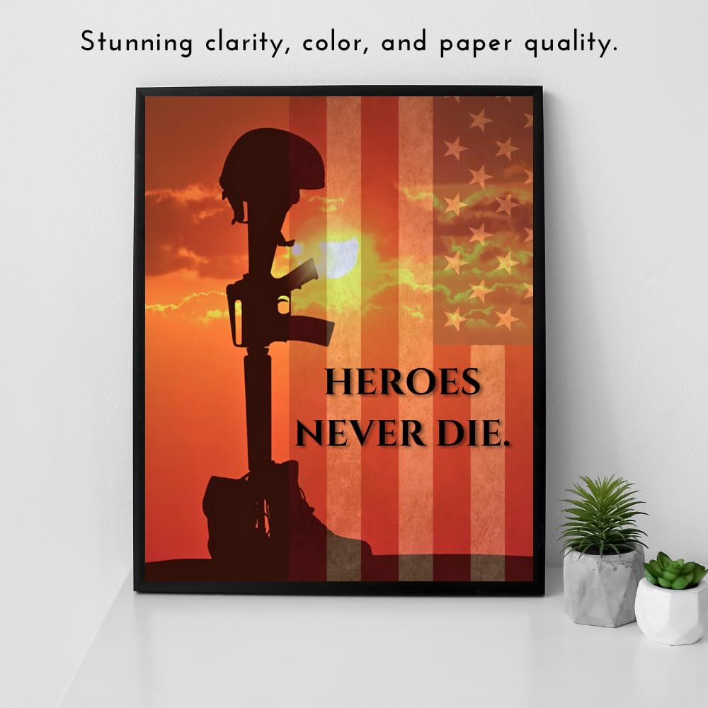 Blessed Posters Heroes Never Die Poster Patriotic American Military Wall Art Inspirational Home Room Decor Gift for Veterans