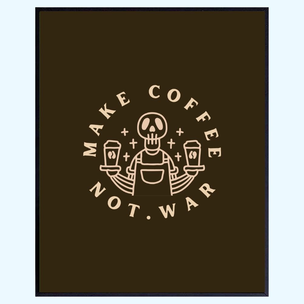 Wall Sign - "Make Coffee Not War" Brown Bar Décor - Kitchen Wall Art and Counter Decoration for Home Café Station