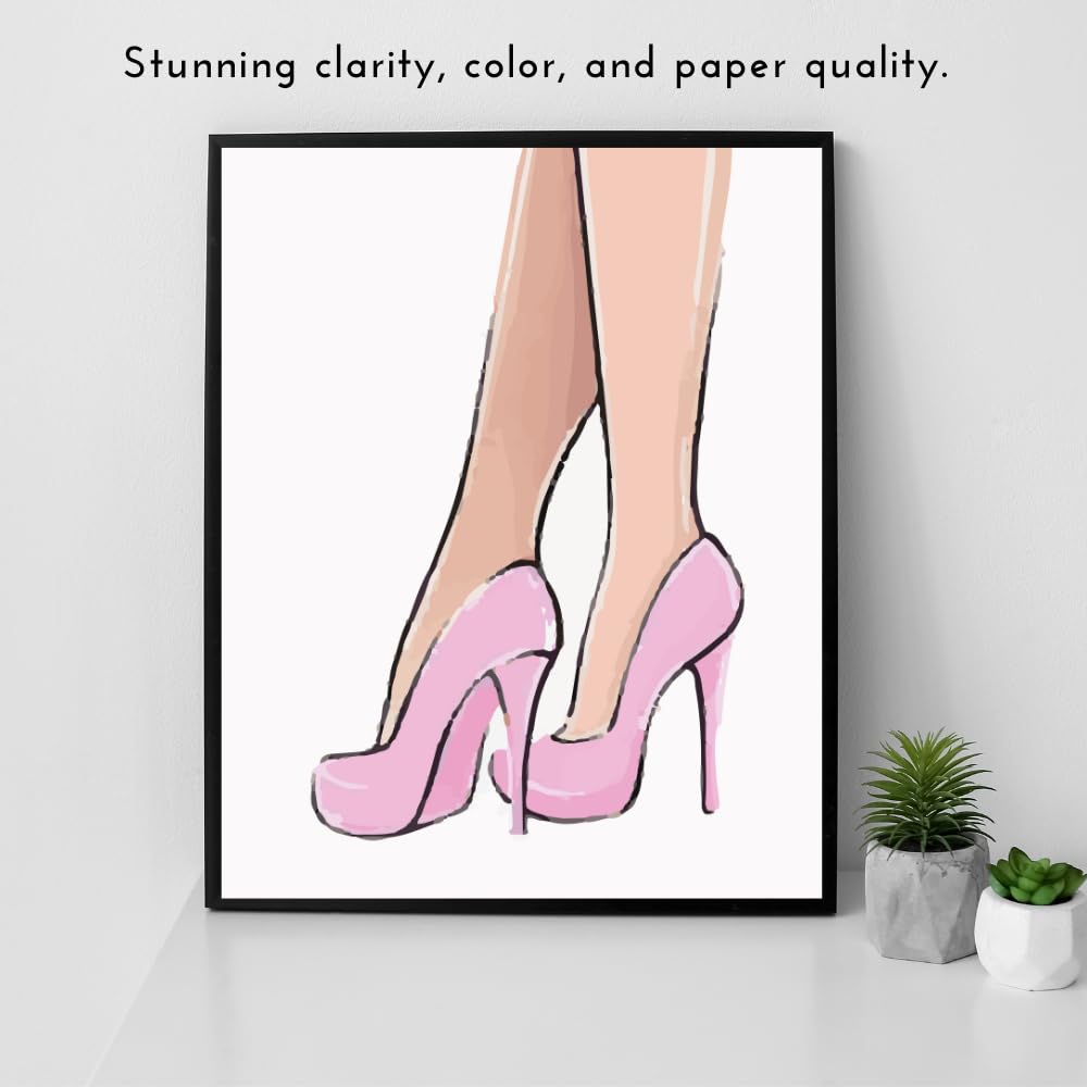 Women Pink High Heels Wall Art Poster Fashion Painting Glam Impressionist Decor Girls Room