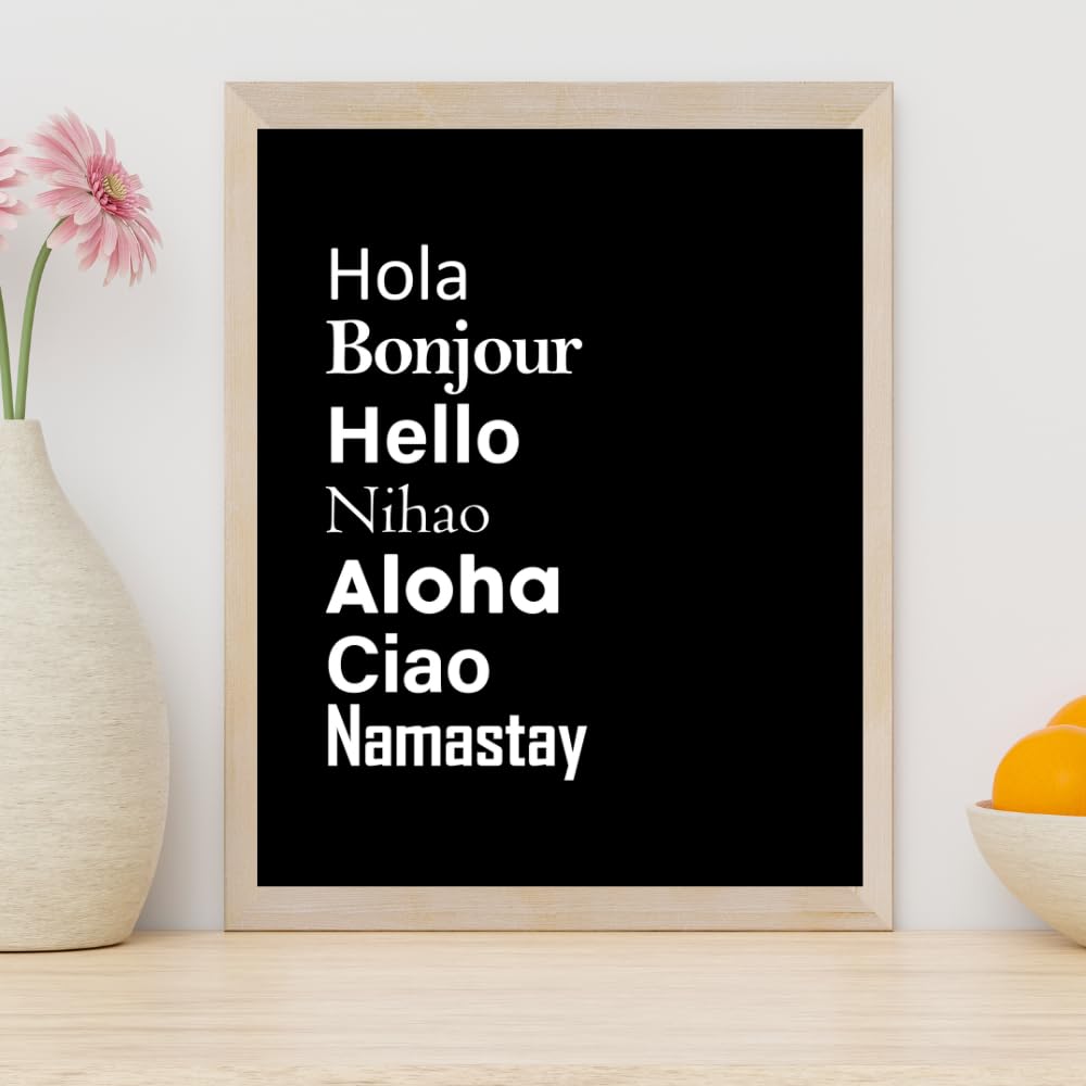 Hello Definition Poster Wall Art Hello in Seven Languages Print Multilingual Typography Decor Gift for Girls Room Bedroom Office