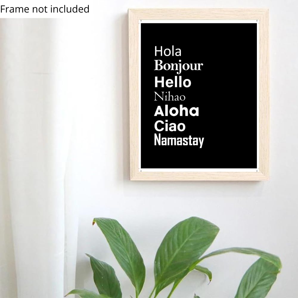 Hello Definition Poster Wall Art Hello in Seven Languages Print Multilingual Typography Decor Gift for Girls Room Bedroom Office