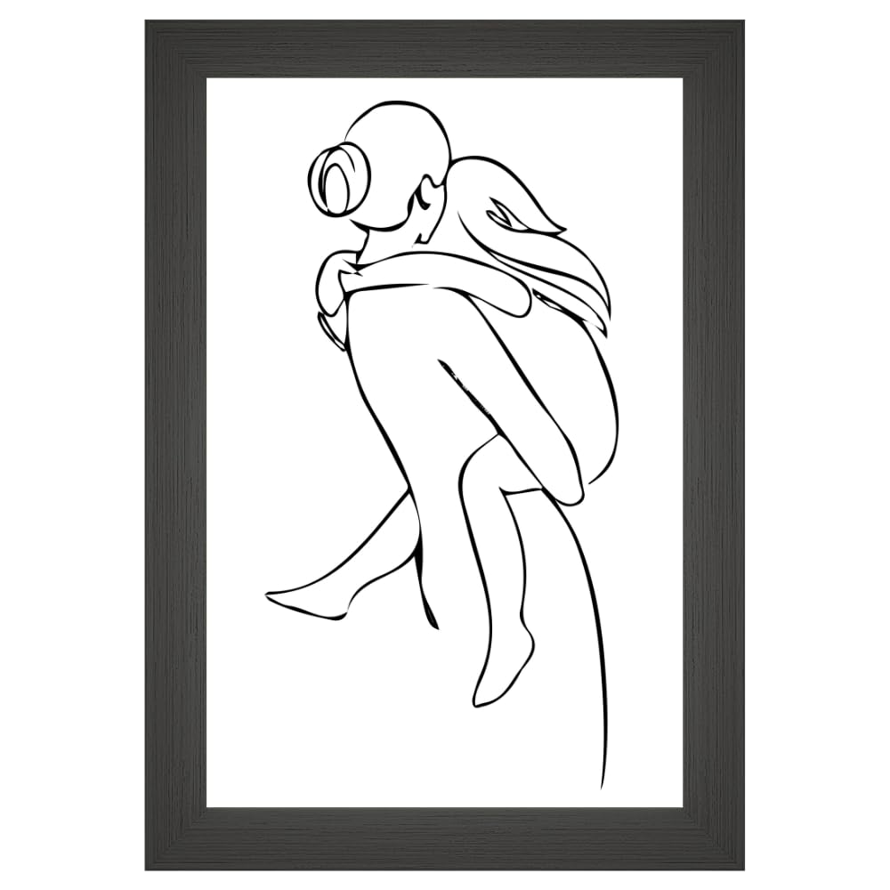 Minimalist Mother and Child Wall Art – Black and White Poster of Parent Hugging Baby – Nursery, Kids Room, or Modern Home Decor