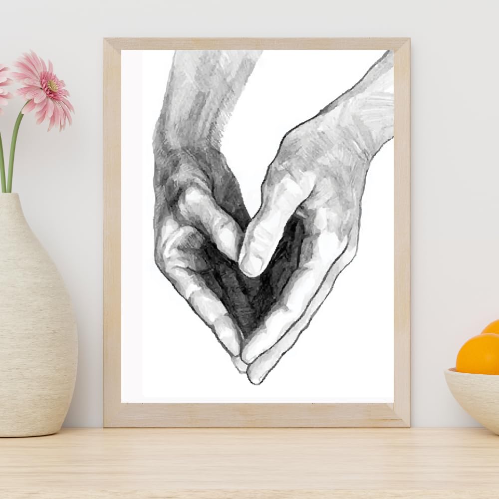 Heart Hands Love Wall Art Inspirational Friendship Poster Charcoal Drawing Print Gift for Girls Room Bedroom Living Room Moms